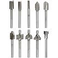 Yakamoz 10Pcs 1/8" Shank Titanium-Coated Router Bit Set Carbide Engraving Milling Cutter Trimming Bits for DIY Woodworking Carving Drilling Rotary Tools