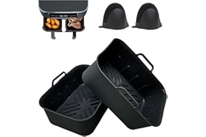 Rollay Large Silicone Air Fryer Liners for Ninja Dual Air Fryer AF400UK, AF451UK & AF300UK with Silicone Mitts, Reusable Air Fryer Silicone Liner & Accessories for Vortex/Salter/Tower (4PCS Set)