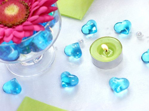 30 Dekosteine Herzen türkis hellblau 2,1 cm Streudeko Tischdekoration Hochzeit Taufe Weihnachten - 2