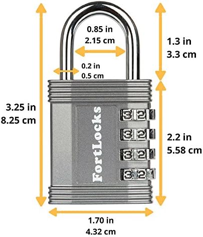 FortLocks Gym Padlock | 4-Digit Combination Lock for Indoor Lockers & Outdoor Use | Heavy-Duty, Rustproof, Weatherproof | 4-Pack, Grey