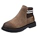 Damen Flache Stiefel,Felicove Damen Round Toe Schuhe Flache Stiefeletten Slip-On Wildleder Einfarbig Martin Stiefel Basic Outdoorschuhe Damen Starke Ferse Stiefel Short Plush Boots