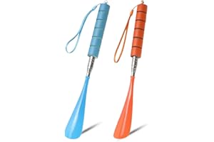 QIYULIN Shoe Horn Long Handled - 2Pcs Long Shoe Horns for Men & Women - Metal Long Handled Shoe Horns - Portable Telescopic Shoehorn for Kid, Seniors (12-28inch)