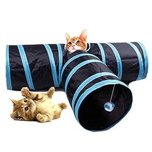 Túnel para gato HYSUNG 3 vías plegable Juego para mascotas Túnel con anillo Sonido divertido Tubo suave para perro Gatito y conejo