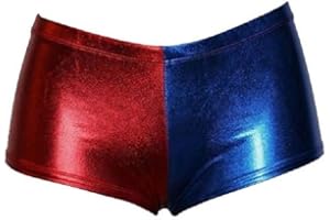 janisramone® Womens and Kids Halloween Costumes, Shiny Wet Look Red and Blue Cosplay Jackets, Knickers, Hotpants, Leggings, Skater Skirt, Daddys Little Monster T Shirt, Fancy Dress Costumes