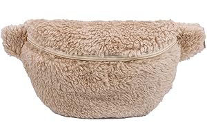 LYEAA Sac banane unisexe en fourrure avec fermeture éclair - Multifonctionnel - Pliable - Léger - Automne - Hiver - Usage quotidien, marron clair