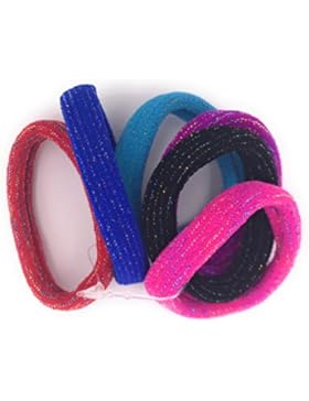 6Stück Haargummis Haargummis Haar Mehrfarbig aus Schaumstoff–ausziehbar–Mehrfarbig mit silberfarbenen Fäden...