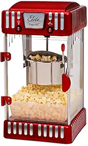 Maxi Matic USA Elite Deluxe EPM-250 2.5 Ounce Classic Tabletop Kettle Popcorn Popper Machine, Retro-Style, Red