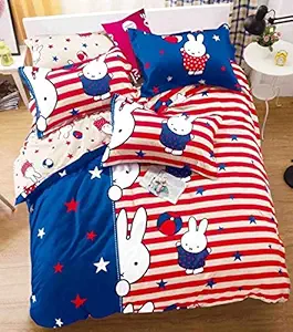 Livmoda Cartoon Kids Bedsheet for Double Bed King Size-Glace Cotton-90x100inch with 2 Pillow Covers-Bunny Print