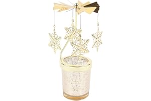 Uposao - Soporte de vela giratorio de vidrio, portavelas de carrusel con motivo de copo de nieve, soporte de velas de araña, decoración navideña para cumpleaños, decoración de mesa de boda, decoración