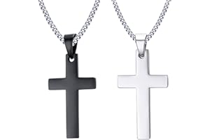 Vnox Collana con pendente in acciaio inox Normale Semplice Croce uomo con 60 centimetri cubana catena d'argento