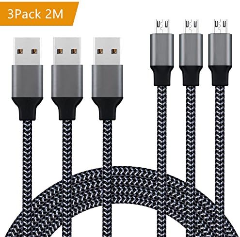 Micro USB Cable, Samsung Charger Lead Coskip 3 Pack 2M High Speed Micro USB Charger Cable Nylon Braided Android Cable for Smartphones, Samsung, HTC, Motorola, Nexus, Nokia, LG, Sony and more- Carbon Black