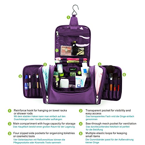 Lavievert wasserdicht und tragbare Nylon-Faser Kulturbeutel / Kulturtasche mit der Kupplung für Reise und Pflegen（ 32*14*19 cm ) - 4