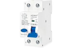 MATCHEASY Fi Ls Schalter 16A, Fi Schutzschalt B16, Elektromagnetisch Fehlerstromschutzschalter mit RCBO 30mA, RCD Protected Circuit Breaker, Type A, 230V, 1P+N, Kurve B