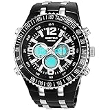 VICVIO Moderne Herren Sport Armbanduhr Analog-Digital LED DualTime Schwarz Silikon Armband Wasserdicht Multi-Funktion XL