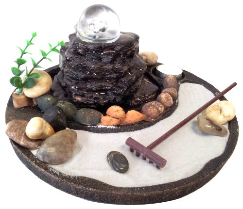 Zimmerbrunnen Feng Shui in Polyresin mit Zen-Garten - 2