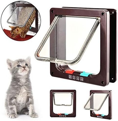 REENUO 4-WAY Locking Cat door, Pet Lockable Flap Door for Pet Cats and Small Dogs with Telescopic Frame Installing Easily,(Large 9.25" x 2.26" x 9.84", Brown)