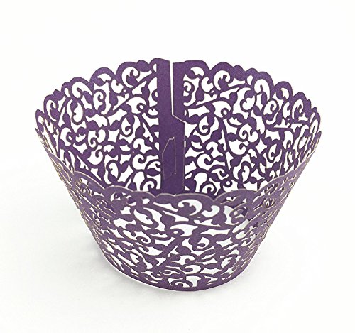 umsky 24 Set Elfenbeinfarben filigranen Artistic Backen Little Vine Lace Laser Cut Cupcake Wrapper-Cup Muffin Fall Tabletts Halsbänder Wrappers - violett