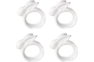 KiaoTime Porcelain Rabbit Napkin Rings - Easter Bunny Napkin Ring Holder for Dinning Room Table Decor, Set of 4 Vintage White Bunny Napkin Holder for dinner Baby Shower Birthday Party