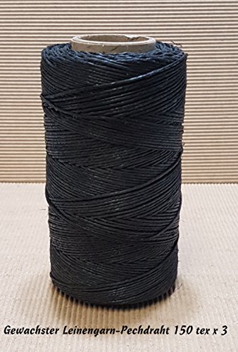 Gewachste Pechdraht 150 tex x 3 Farbe schwarz Leinengarn, Schusterzwirn Gewachst, Satlergarn Zwirn - 2