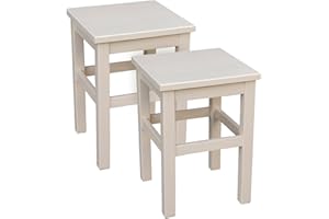 Metdrew Holzhocker | Holzhocker 32 x 32 x 45 cm | Küchenhocker | Quadratischer Hocker | Rustikaler Stil | Einfacher Hocker | Küchenhocker aus Holz | Holzschemel | Farbe: Beige | 2 Stück