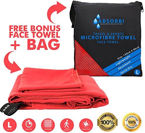 ABSORBI Microfibre Sports & Travel Towel | Antibacterial & Super Absorbent | Quick Dry Towel for Yoga, Crossfit, Pilate, GYM, Sports, Camping, Golf, Hair, Beach, Bath, Swimming | Peachy Pink 130X80 cm