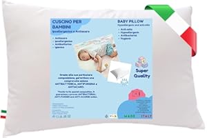 GM Cuscino 40x60 Lettino Bambino Cuscino per Bambini Traspirante Anallergico Ipoallergenico Antiacaro con rivestimento in Cotone 100% Italiano Made in Italy