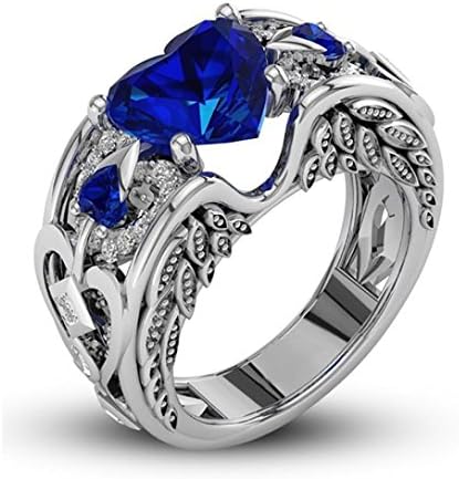 2018 Wedding Engagement Rings, GreatestPAK Silver Natural Ruby Gemstones Birthstone Bride Rings (Blue, 7)