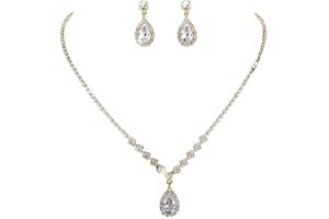 Carufin Sposa Sposa Collana di Cristallo Orecchini Set Argento Nuziale Girocollo Collane Gioielli Ciondolo per Donne e Ragazze