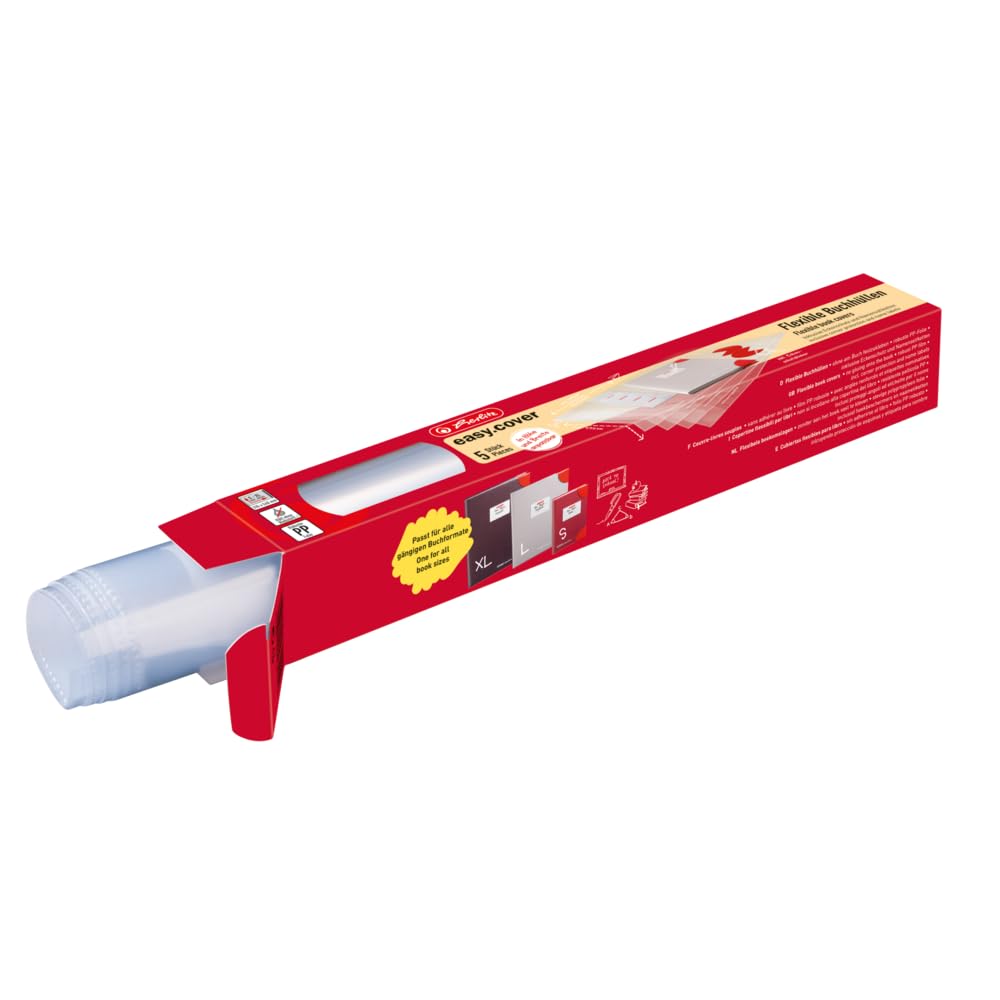 Herlitz Easy Cover Buchumschlag, anpassbar, mit Namensetikett, 5 Stück
