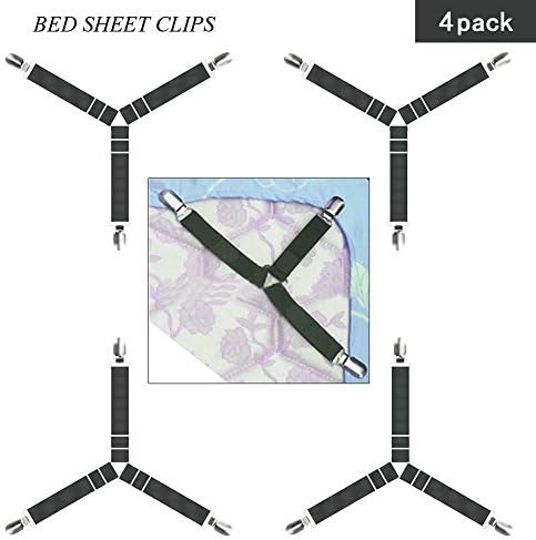 Bed Sheet Fasteners, Adjustable Triangle Sheet Band clips, Elastic Straps for Bed Sheets, Mattress Cover, Sofa Cushion by INLYF, 4pcs, Black