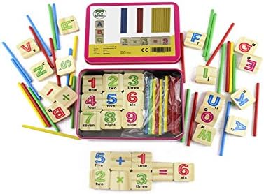 Natureich Montessori wooden educational math toy incl. metal box for counting numbers &amp; learn alphabet colorful / Natural Age 3+