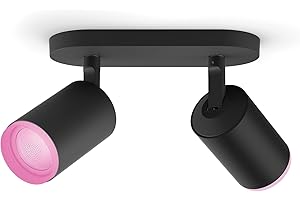 Philips Hue White and Color Ambiance Fugato Faretto Smart , 2 Punti Luce, Orientabili, Bluetooth, Dimmerabile, Attacco GU10, Lampadine Incluse, Nero