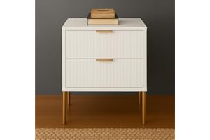 Home Treats Bedroom Furniture Set White Set of 2 Bedside Tables with Legs & Gold Accents, 3 Piece Set Ridged Design (Bedside Table x 2)
