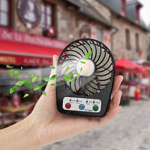 D-FantiX Tragbare Lüfter Batteriebetrieben Tischventilator, 3-Zoll Mini Tisch Ventilator mit 3-Leistungsstufen, Persönlicher Fan für Reise, Büro, Laptop, Outdoor (Schwarz) - 2