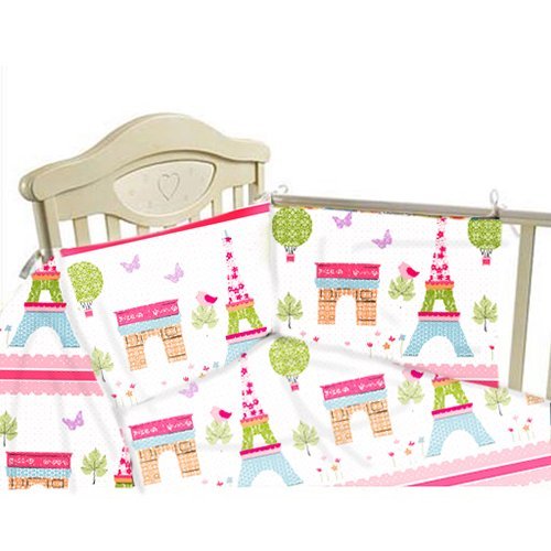 Ready Steady Bed Children's Cot Size Paris Print Duvet Cover & Bumper Set. Size: 100cm x 120cm