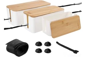 DAJAVE Kabelbox 3er Set Kabelbox Weiß Kabel Verstecken kabelbox Groß Kabelmanagement Box Kabel Box, Kabel Organisation mit Bambusdeckel, Große Mittlere und Kleine