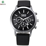 Armbanduhr, Filfeel 30M wasserdicht Quarz Analog Lederband Runde Arm banduhr(Black)