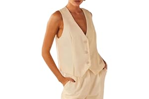 XIXIMAON Women Vintage Single Breasted Waistcoat V Neck Solid Color Sleeveless Open Front Button Cropped Slim Vest Blazer Streetwear