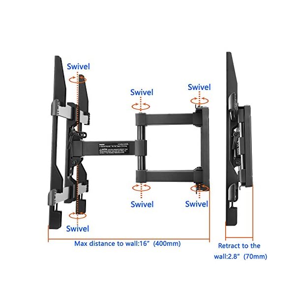 TV Wall Bracket, Tilt Swivel Dual Arm TV Mount Max.VESA 600x400mm for 37-70 Inch LED LCD Plasma Flat& Curved Screens up to 60kg, Includes 1.8m HDMI Cable, Bubble Level,Cable Ties - Image 10