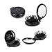 LEORX Handy HairbrushMirror Compact-Round Folding Makeup Mirror with Massaging Hair Brush (Black)