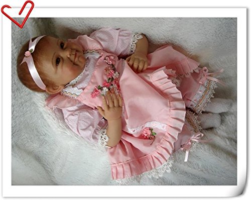 Nicery Reborn Baby Doll Soft Silicone 22inch 55cm Magnetic Mouth Lovely Lifelike Cute Boy Girl Toy Pink Dress Flower
