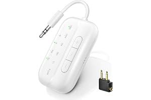 SONRU 2025 Newest Bluetooth 5.3 Transmitter & Receiver, Supports 2 Headphones Dual Connection, aptX-Low Latency Bluetooth Adapter, 3.5mm Aux Jack Audio Transmitter for TV/Plane/Travel/Gym/Car, White