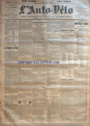 AUTO VELO (L') [No 585] du 22/05/1902 - NOTRE TIRAGE PAR L'AUTO-VELO - LE CONGRES DE DIJON - (5, 6, 7 ET 8 JUIN) PAR GEORGES PRADE - AUTOMOBILE CLUB DE FRANCE - COMITE DU 21 MAI 1902 PAR C. WARD. - BOXE - LA SOIREE DE +ŒL'AUTO-VELO+« - UNE SOIREE DE GAIS - CHARLEMONT CONTRE CASTERES - LERDA CONTRE O'BRIEN - UN VERITABLE SUCCES - L'ASSISTANCE - LES ASSAUTS - LES CHAMPIONS AMERICAINS - LA SECONDE PARTIE - LA RENCONTRE PAR L. MAERTENA - LES VICTIMES DU +ŒPAX+« - LA SOUSCR francais