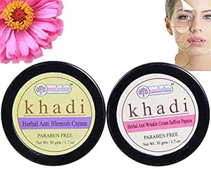 Khadi Rishikesh Herbal Anti Ageing Wrinkles Cream + Anti Blemishes Day& Night Brightening Face Cream For aging ,Dark Spot ,With Pure Saffron Papaya, Men & Women 50X2=100gm -WITH VANILA LIP BALM FREE