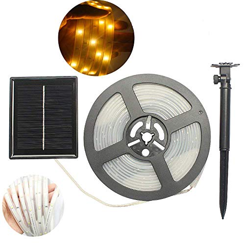 Dinowin Striscia di luci LED per esterni, impermeabile, ad energia solare, 5 m, flessibile, SMD2835, 100 LED, illuminazione per cucina, camera da letto, teatro, festa (Warm White)