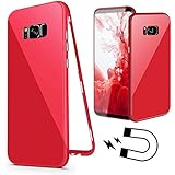 For Samsung Galaxy S7 Magnetic Case, Luxury Fashionable Candy Color Design PC Bumper Frame Case 360 Protection Case Form-Fitted Magnetic Adsorption Hard Back Cover Flexible Full Body Rugged Bumper Case Supports Wireless Charging Galaxy S7 Protective Solid Cover Case with Soft Screen Protector (Case Friendly), Red
