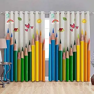 SpangleHomes Polyester 3D Frozen Digital Printed Beautiful Color Pencil Cartoon Solid Door Curtains for Kids (4x7 ft, Multicolour)