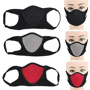 GRAPPLE DEALS Cotton Reuseable Mask (Black, Without Valve, Pack of 3) for Men