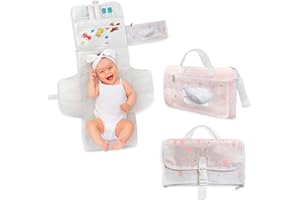 TENDS Cambiador bebé portátil XL-Cambiador plegable impermeable ideal como regalo para recién nacido-El cambiador de pañales es un bolso desmontable con 6 bolsillos como neceser para artículos de bebé