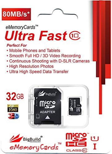 BigBuild Technology 32GB Ultra Fast 80MB/s MicroSD Memory Card for AEE S40 Pro MagiCam Action Camera, Full size SD Adapter included
